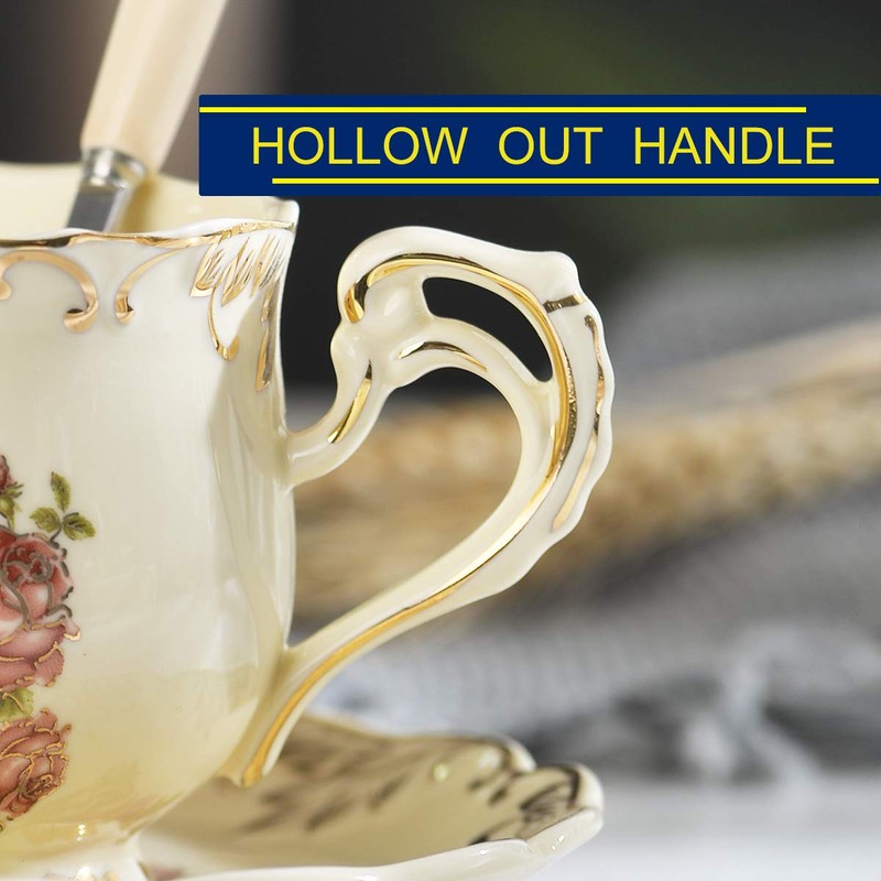 YOLIFE Tea Cups and Saucers Set of 2, Porcelain Floral