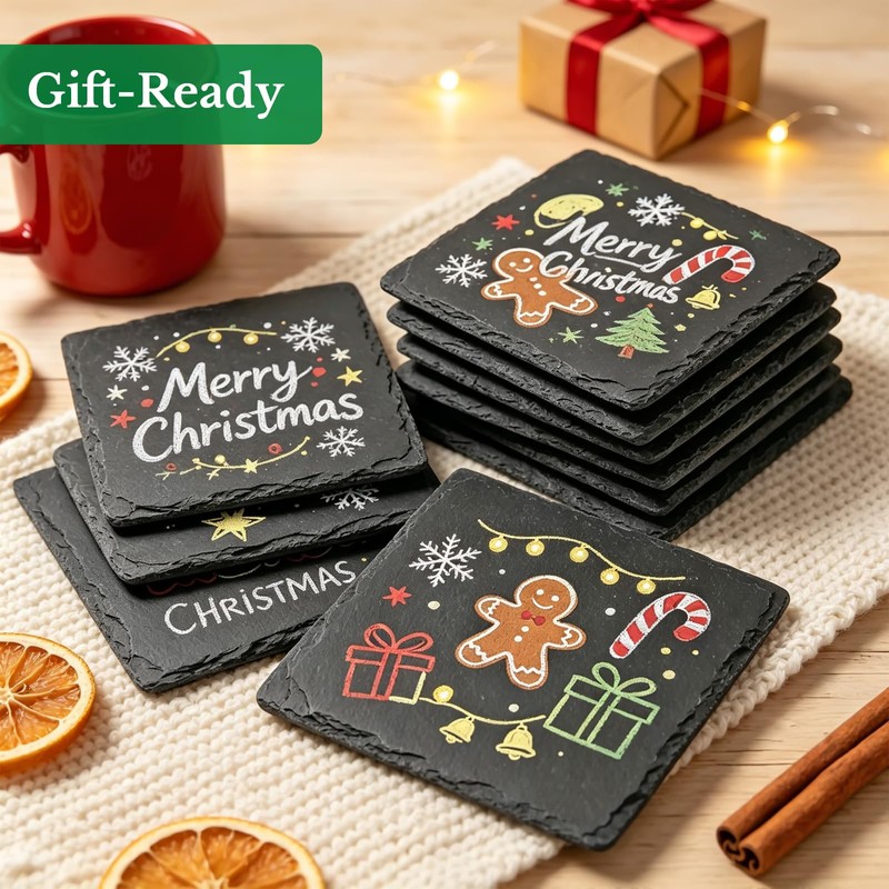 60 PCS Slate Coasters for Laser Engraving, Natural Black Stone