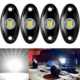 Aukmak LED Rock Lights for Trucks White 4 Pods Underglow LED Lights for Cars UTV ATV SUV Wheel Fender Light Fit for Jeep Motorcycle Boat Underbody Glow Neon Trail Rig Exterior Accessories