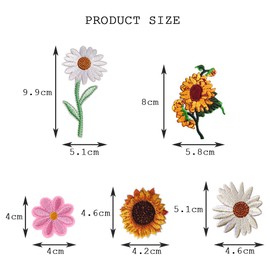 TRKETK 32 Pieces Applique Patches, Decorative Embroidered Patches Applique Set Mixed Color Daisy Sunflowers Iron on Patches Sewing Floral Repair Patch for DIY Accessory Clothes Dress Hat Jeans Bags