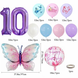 Yunchu Online 10. Geburtstagsdeko Mädche Lila Schmetterling Geburtstag Deko 10.Schmetterling Geburtstag Party Set Kindergeburtstag Party Deko für Mädchen Geburtstags Schmetterlinge Party Deko