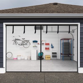 HBlife Garage Screen Doors for 1 Car Garage,12x7FT Fiberglass Magnetic Garage Door Screen, Hands Free Retractable Garage Net Screen Door Mesh with 6 Roll Up Starps and 26 Magnets for Patio, Gym, Porch