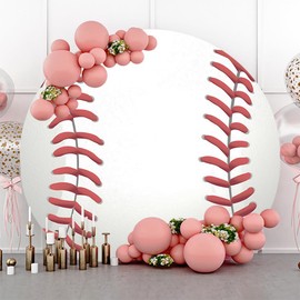 Renaiss 7x7ft Baseball Round Backdrop Cover Hardball Circle Photography Background Batter Pitcher Hit Batting Catcher Athletes Baby Shower Birthday Party Decor Sport Games Arch Photo Booth Props