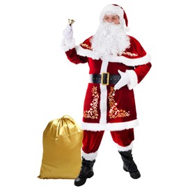 Ahititi Santa Costume for Men 12pcs Set Red Deluxe Velvet Christmas Party Cosplay for Adult Santa Claus Suit 2XL
