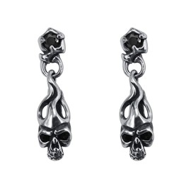 Cool Skull Devil Bone Drop Earring Stud Earrings Stainless Steel Crystal Dangle Earrings for Sensitive Ear Men Boys, Metal