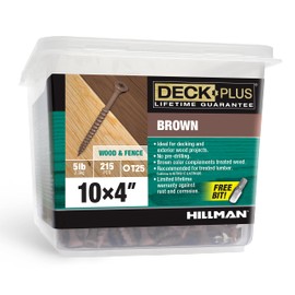 Deck Plus 4 Inch Epoxy Coated Exterior Wood and Fence Screws #10 x 4 Torx/Star Drive Included Coarse Thread, Outdoor Rust Resistant Decking Screw, Brown, 5 lb Box, 215 Pieces | 49014