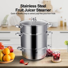 Gowintech 8.5QT / 8L Stainless Steel Fruit Juicer Steamer Extractor Pot with Glass Lid for Grape Canning