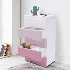 YIYIBYUS Plastic Drawers Dresser Storage Cabinet with 5 Drawers Gradient Pink Modern Small Stackable Vertical Clothes Storage Organizer Tower Closet for Bedroom Living Room Playroom Furniture