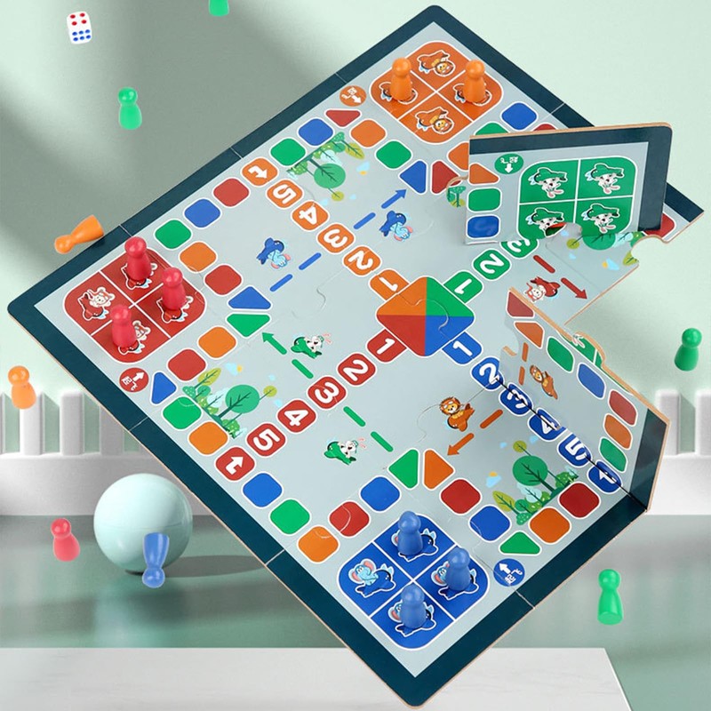 Andux 3-in-1 Flying Chess Game Set Jigsaw Chessboard Interactive Game