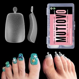 MUTIOVO Extra Long Square Toe Nail Tips Press on, Curved Full Cover Longtoes Claw, Clear Double Matte Pre-filed Nail Extension for Pedicure Acrylic, Soft Gel Toenails x 12 Sizes 240 pcs