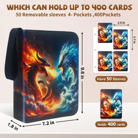 Card Binder - 4 Pocket Zipper Binder with 400 Pockets for Boys, Girls and Card Lovers, Collectible Trading Card Albums, Card Boxes and Card Sleeves