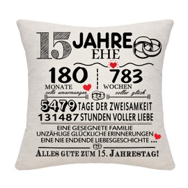 Bommex 15 Years Marriage Gift 15th Wedding Anniversary Pillow Cover Keepsake Decoration Gift for Couples Parents Women Men Mom Dad Husband Wife Grandma Grandpa Aunt Uncle Friends (15th Anniversary)
