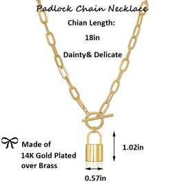 Lock Chain Necklace for Women,14K Gold Plated Gold Chain Necklaces Layered Paperclip Chain Necklaces for Women Jewelry Gifts