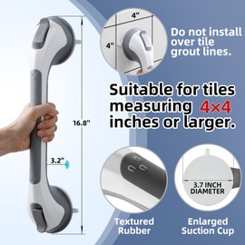 TAILINK Grab Bars for Bathtubs and Showers 2 Pack Shower Handle, Heavy Duty Suction Grab Bar Bath Handrails for Seniors and Elderly, Bathroom Safety Grip No Drilling Waterproof Removable, Grey
