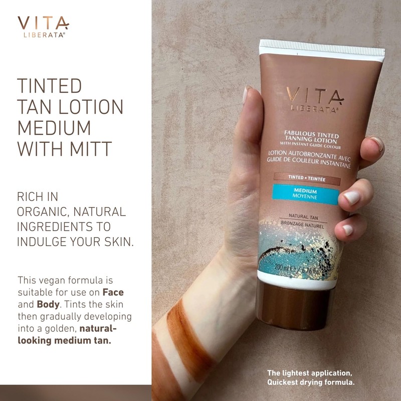 VITA LIBERATA Tinted Tan Lotion Medium 200ml & Mitt Bundle,