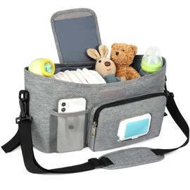 Accmor Stroller Organizer with Insulated Cup Holder, Universal Stroller Organizer Non-Slip Stroller Accessories Caddy Bag, Stroller Cup Holder Organizer for Uppababy Baby Jogger Britax Stroller, Grey