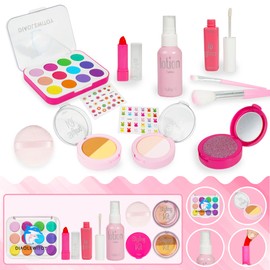 Diaolewitoy 15PCS Pretend Makeup Kit for Girls, Kids Pretend Makeup Toys for Girls Gifts 3+ Years Old (Not Real Makeup) (Pink)