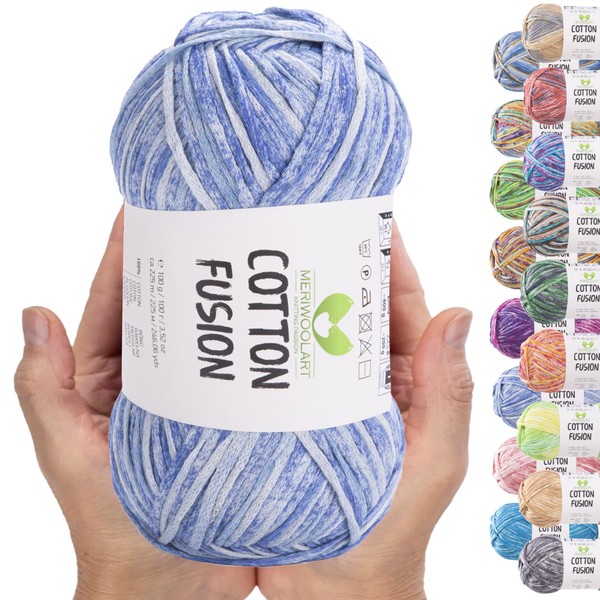 MeriWoolArt® Cotton Yarn - 100% Cotton Yarn, Multicoloured Textile Yarn,