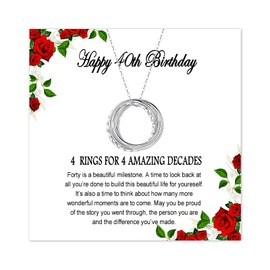 Ecripe 925 Sterling Silver Necklace for Women, 40th 50th 60th Interlocking Circles Necklaces, Birthday Necklace Persents for Daughter Grandma Mother (40 years old)