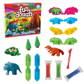 HTI Fun Dough Dinosaur 16 Pieces Play Dough Set | Make Your Dino World Fun Dough Dino Playset Including Rolling Pin Dinosaur Moulds & Accessories Playdough Tools and Cutters Non Toxic Colours