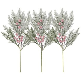 SPWOLFRT 3Pcs Snow Berries Pine Spray, Artificial Frosted Berry Cypress Pick Fake Pine Twigs Greenery Sprigs Cedar Stems for Christmas Wreath Garland DIY Craft Vase Filler Home Decor (Red)