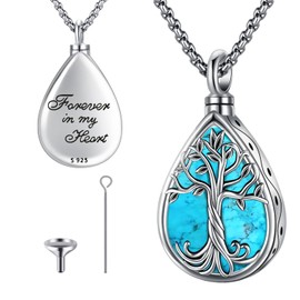 Eusense Tree of Life Urn Necklaces for Ashes 925 Sterling Silver Cremation Jewelry Tree of Life Pendant for Ashes Tree of Life Memorial Keepsake Pendant for Ashes Turquise