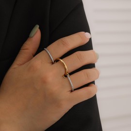 14k Gold Silver Plated Stackable Rings for Women Minimalist Moissanite Cubic Zirconia Dainty Mixed Metal Two Tone Gemstone Stacked Travel Faux Diamond Rings Set Non Tarnish Statement Knuckle Jewelry