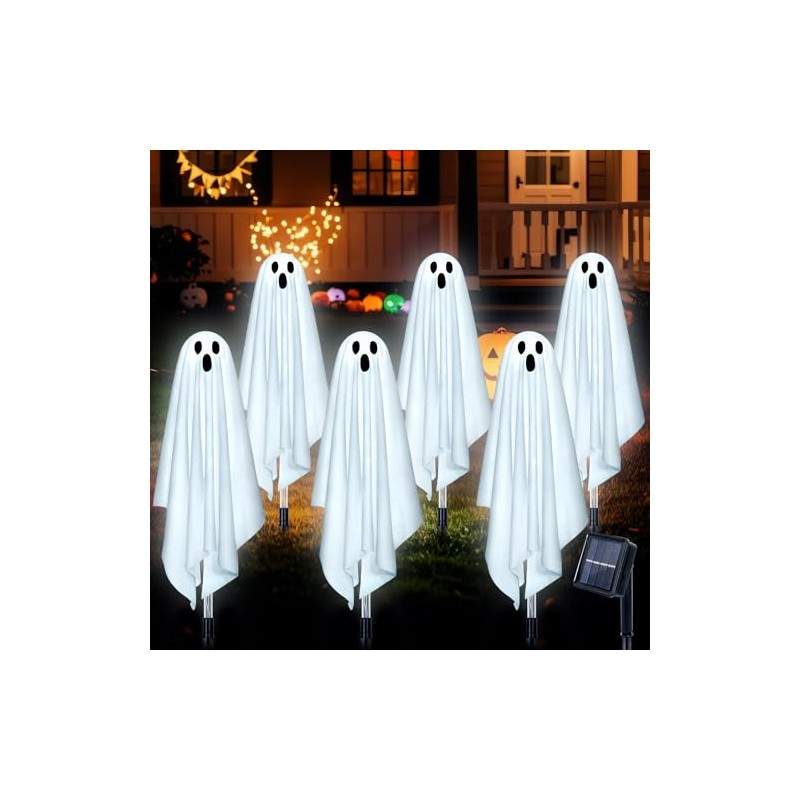 Ninonly - Decoración de Halloween, paquete de 6 luces solares