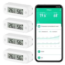 Smart Digital Thermometer Hygrometer, WiFi Indoor Temperature and Humidity Sensor with App Notifications, Mini Room Temperature Meter with Data Storage and Export, Compatible Alexa, 4 Pieces