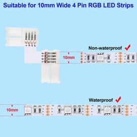 MELIFE 10PCS LED Light Connectors, 4 Pin L Shape LED Strip Light Connector, Solderless LED Corner Connector for 10mm Wide RGB SMD 5050 3528 LED Light Strips