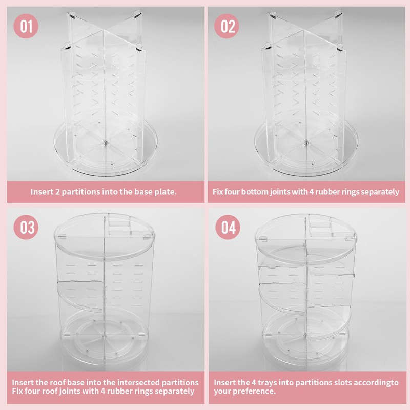 Cosmetic Make Up Organiser, 360° Rotating Storage, Transparent Adjustable Multifunctional