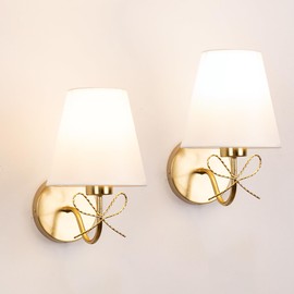 Adust Antique Brass Wall Sconces Lighting Fixture, Hardwire E26 Industrial Vintage Gold Wall Light Set of 2 Pack Wall Lamp Bathroom Bowknot Decor for Bedroom Living Room, Brass Finish Sconces