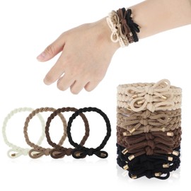 16 PCS Bow Hair Ties, Braided Hair Ties, Hair Tie Bracelets for Women, Elastic Hair Ties, No Damage Bow Hair Tie, Braided Hair Ties for Women and Girls (Black/White/Coffee/Khaki)