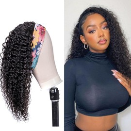YANZIJF 20 Inch Headband Wig Human Hair Jerry Curly Headband Wigs for Black Women Glueless None Lace Front Wig Full Machine Made Curly Wave Headband Wigs Natural Color (jerry curly Headband Wigs)