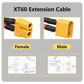 GELRHONR XT60 Extension Cable,12AWG 30A XT60 Male to XT60 Female Power Cord for Ebike,Drone Car Lipo Battery Charger-1M/3.2Ft