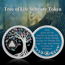 IELCJJ 3 Month Year Sobriety Coin, Butterfly Tree of Life Sobriety Chip AA Coins and Medallions Recovery Chip Anniversary Sober Token for Women Men Alcoholics Anonymous Addiction Recovery Gifts