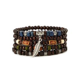 Prometis Gothic Bracelet Set Adjustable Tribal Retro Punk Adjustable Prayer Beaded Cuff Wrap Bangle - Braided Multilayer Grunge Jewelry