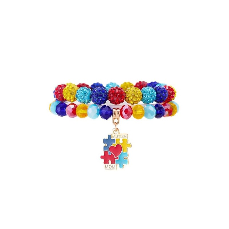 A-yeite Autism Awareness Stackable Bracelets for Women Elastic Colorful Love