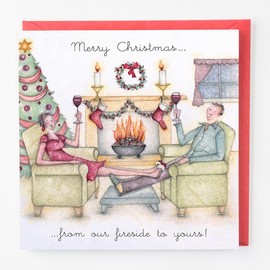 Berni Parker Illustrative Blank Christmas Greeting Card - Our Fireside To Yours! - Festive Fireside - Our House to Your House