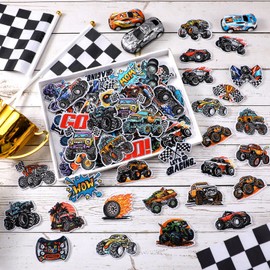 HunnmingRe 72 Pcs Monster Truck Iron on Patches Embroidered Racing Iron on Truck Hat Patch 36 Style Race Car Party Favors for Hat Cap Backpack Clothes Pants Jeans DIY Crafts