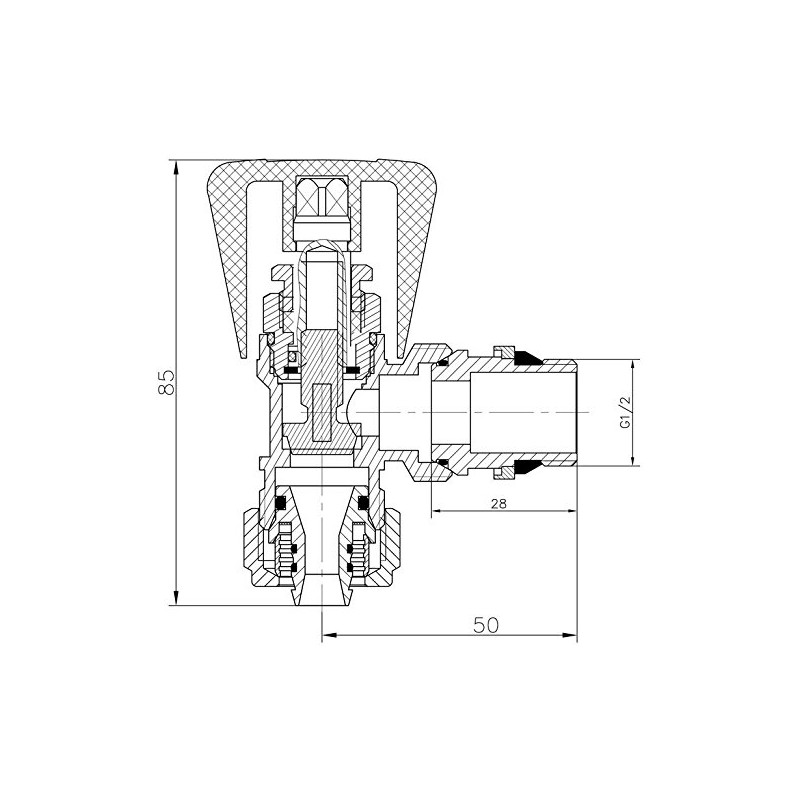 Angled Manual Inlet Radiator Valve 16mm PEX Compression Fittings x