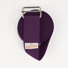 Yogabox Asana Basic Yoga Strap Made of 100% Cotton, Metal Sliding Buckle, Beginners and Advanced, 3 m, Aubergine