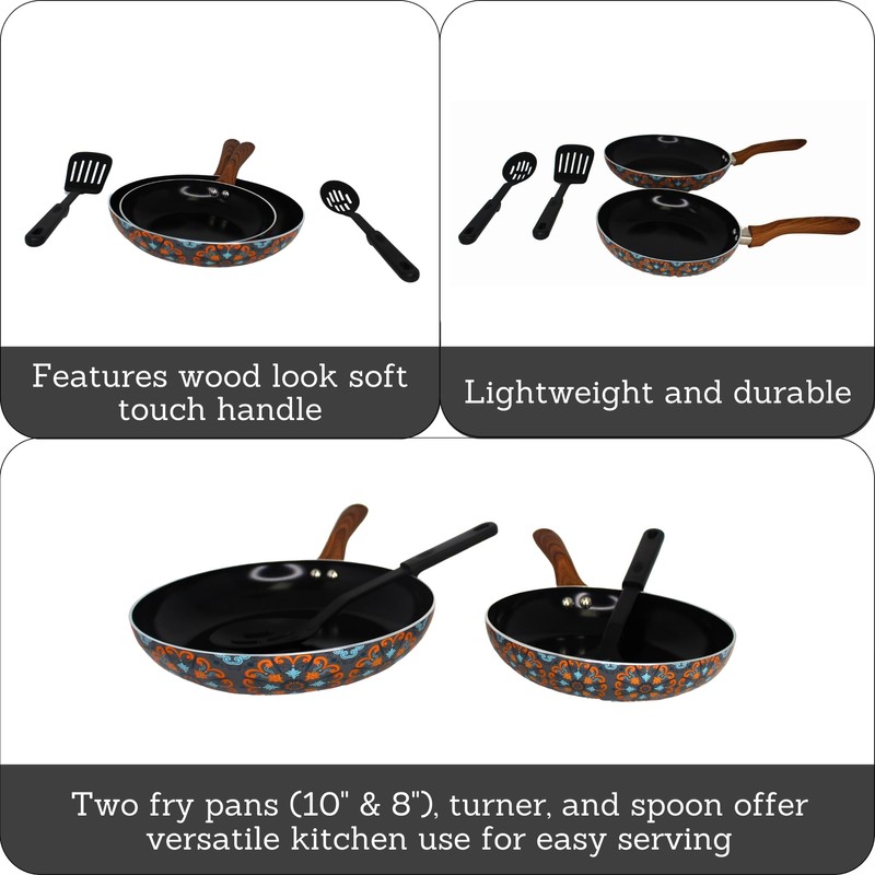 IMUSA Nonstick Ceramic Cookware Set 4-Piece 8in/10in with Soft-Touch Handles,
