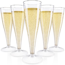 JOLLY CHEF 50 Pack Plastic Champagne Flutes Disposable 4.5 oz Clear Plastic Champagne Glasses Suitable for Wedding, Thanksgiving Day, Christmas
