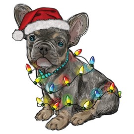 Christmas Dog 4 Inch Waterproof Decal Sticker Merry Christmas Xmas Frenchie French Bulldog Winter Elf Reindeer Santa Saint Nick Snow Wreath Gift CS1513-2PK