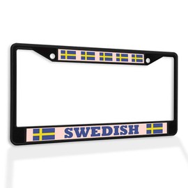 Fastasticdeals Metal Insert License Plate Frame Swedish Flag Weatherproof Car Accessories Black 2 Holes Solid Insert