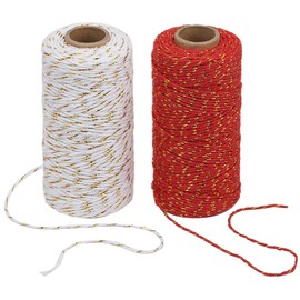tenn well Cotton Twine String, 200m Cotton Yarn Coloured Twine String for Gift Wrapping, Packing and Crafts Decorations (Red Gold and White Gold)