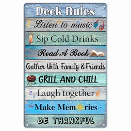 Deck Rules Metal Sign – Outdoor Wall Decor for Patio, Poolside, Porch or Backyard – Vintage Tin Sign with Fun Rules for Summer Living