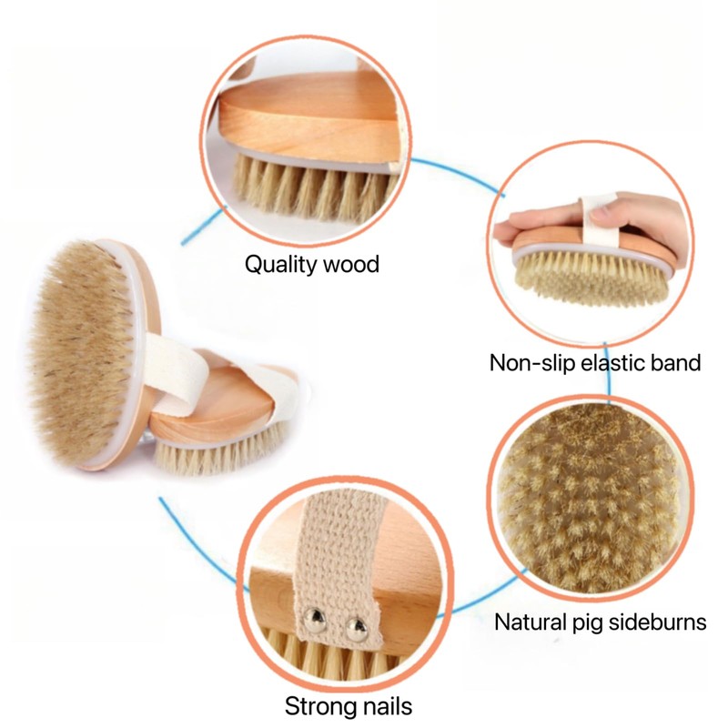 2 Pcs Dry Brushing Body Brush,Natural Bristle Exfoliating Body Scrubbers