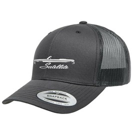 1965 1966 Plymouth Satellite Convertible Fully Embroidered Yupoong 6606 Snapback Trucker Fitted Cap Grey